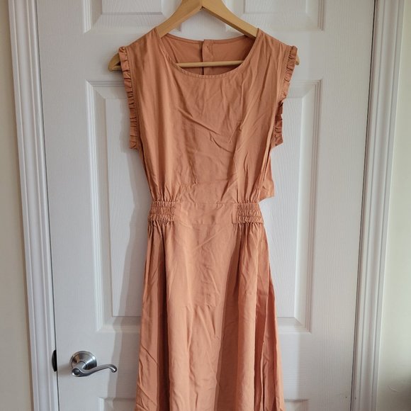 Pink Sleeveless Midi A-line Dress Button Up Cutout Back - Picture 1 of 4